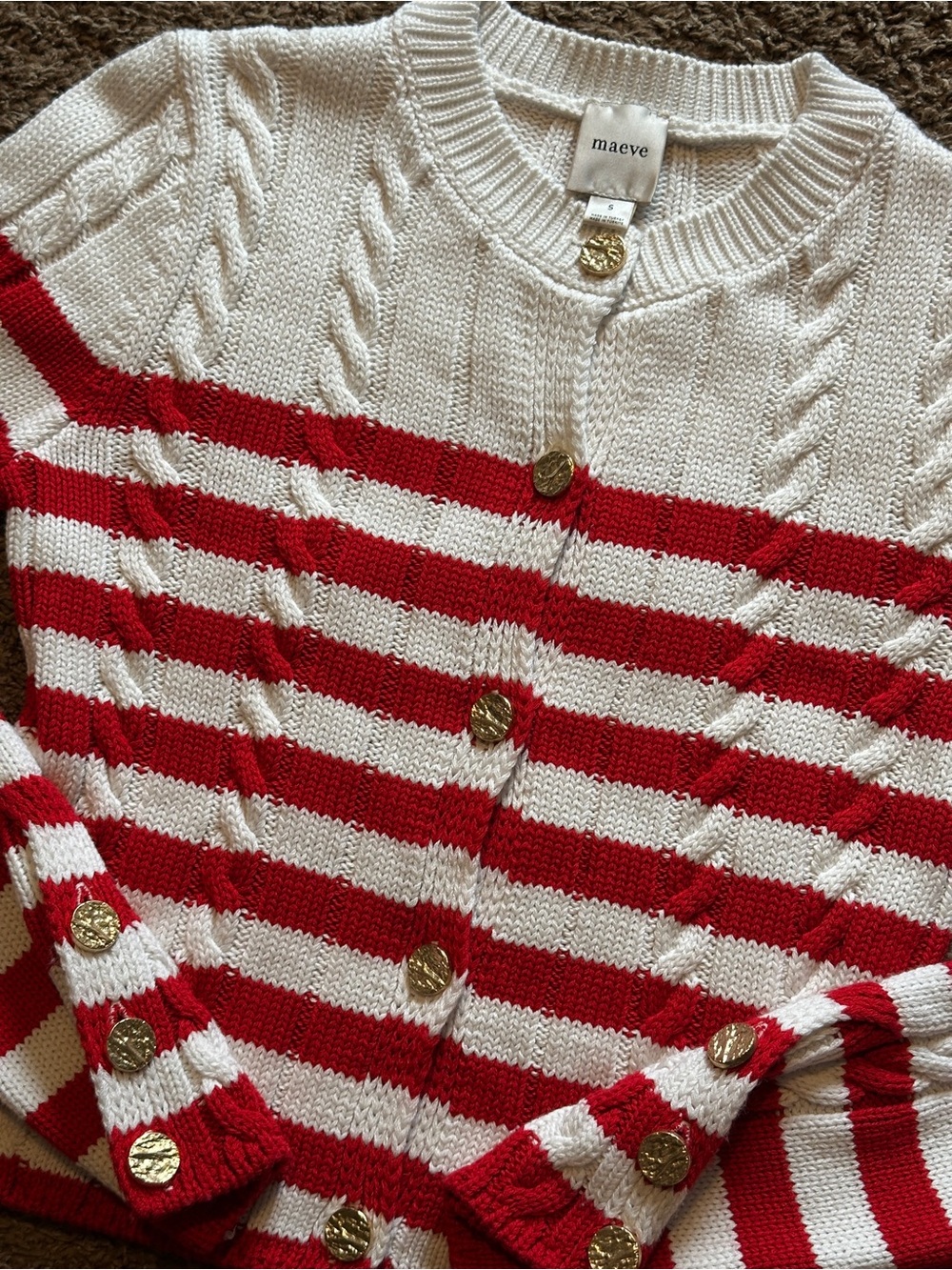 Maeve by Anthropologie Striped Cable-Knit Button Cardigan Sweater